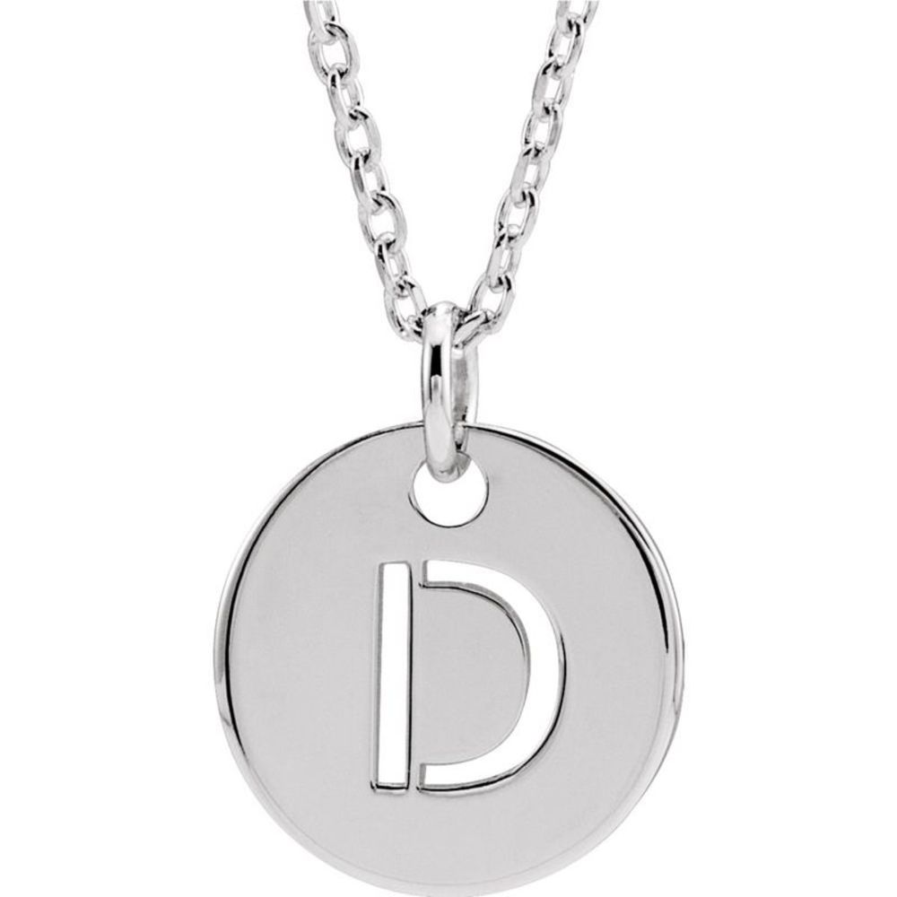 Sterling Silver Initial D, Small 10mm Pierced Disc Necklace, 16-18 In.